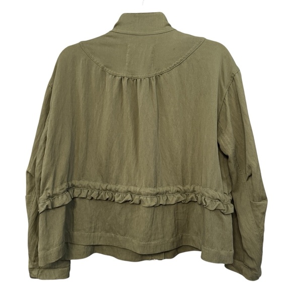 Anthropologie Utility Jacket Green Ruffle Trim Petite XXSP Fits Like Medium - Picture 2 of 7